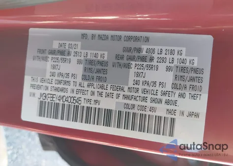 2021 Mazda Cx-5 Signature z USA, uszkodzony, nr VIN JM3KFBEY4M0400545